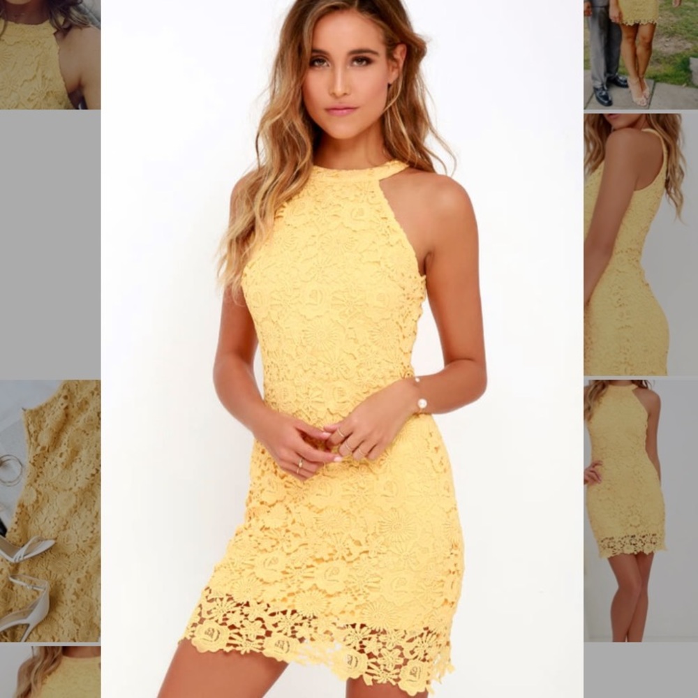 Love Poem Yellow Lace Mini Dress